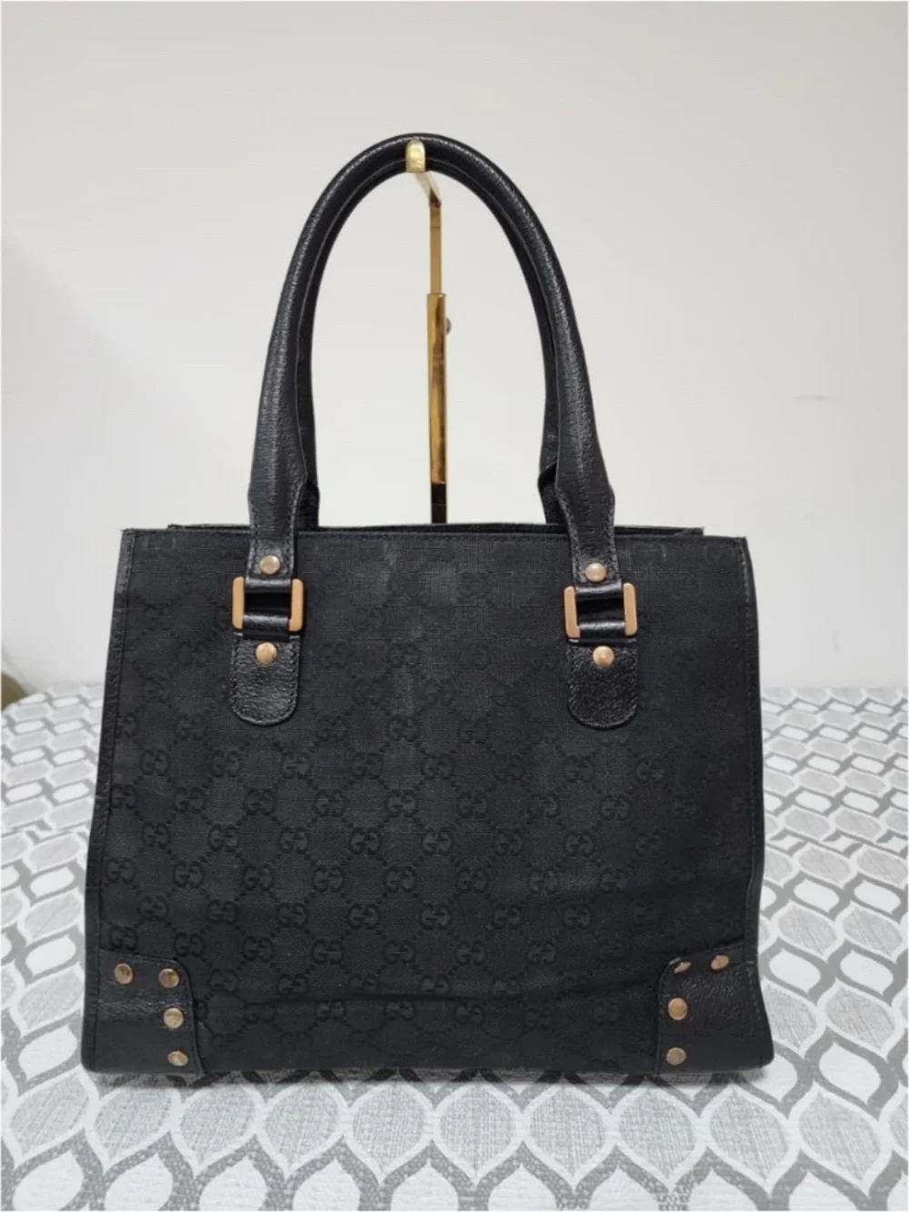 Authentic Gucci GG Canvas Nailhead Tote Black